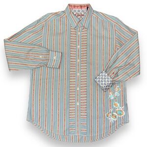 Robert Graham Shirt Mens Large Embroidered Floral Flip Cuff